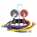 Mastercool 51136 2-Way Aluminum Manifold Gauge Set with 36&quot; barrier hoses, standard 1/4&quot; SAE fittings, R454B, R410A, and R32-