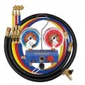 Mastercool 51461 3-Way Aluminum Ball Valve Manifold Gauge Set with 60&quot; hoses, 1/4&quot; SAE fittings, R454B, R410A, and R32-