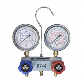 Mastercool 55103-A 2-Way Aluminum Piston Valve Manifold with oil filled gauges only, 1/4" SAE, R744-