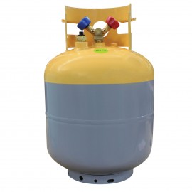 Mastercool 65010 Refrigerant Recovery Cylinder with float switch, 50 lbs, 1/4" FL-M, yellow/gray-