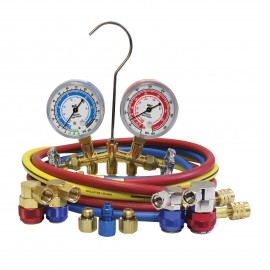 Mastercool 66636-AYF Dual Brass Manifold Gauge Set with 36" standard hoses, R134a/R1234yf-