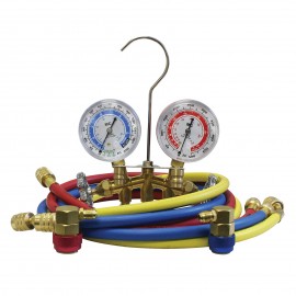 Mastercool 66661 2-Way Brass Manifold Gauge Set with 60" hoses and economy couplers, R134a-