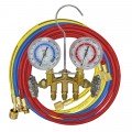 Mastercool 80772-M R134a 2-Way Brass Manifold Metric Gauge Set with 3 x 72&amp;quot; hoses, 2-&amp;frac12;&amp;quot; gauges and gauge guards-