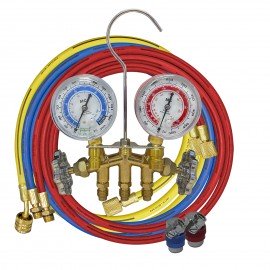 Mastercool 83136-M 2-Way Brass Manifold Gauge Set with E-Z snap&amp;trade; coupler, metric, R134a-