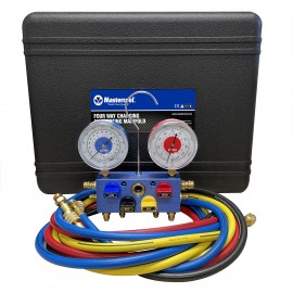 Mastercool 86572-G 4-Way Aluminum Manifold Gauge Set with protector guard, less coupler, R134a-