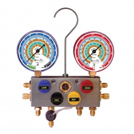 Mastercool 86596-G 4-Way Aluminum Manifold Gauge Set with protector guard, R134a-