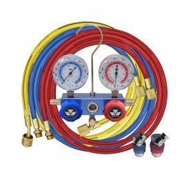 Mastercool 87772-G 2-Way Aluminum Manifold Gauge Set with SNAP-n-SEAL 90˚ coupler and protector guard, R134a-