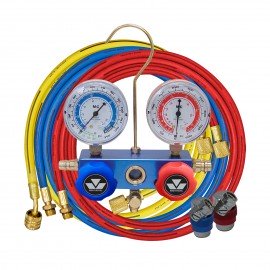 Mastercool 88472-MG 2-Way Aluminum Manifold Gauge Set with E-Z snap&amp;trade; coupler and protector guard, metric, R134a-