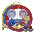 Mastercool 89661-MG 2-Way Aluminum Manifold Metric Gauge Set with gauge guards, 152 cm hoses and manual couplers, R134a-