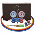 Mastercool 89661-UV 2-Way Aluminum Manifold Gauge Set with manual couplers and mini dye injector, 60&quot; hoses, R134a-