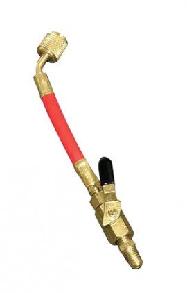 Mastercool 90265-R Manual Shut-Off Valve, 45˚, 1/4 x 1/4″, red-