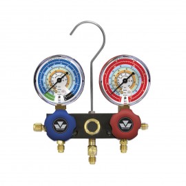 Mastercool 93103-MRG 2-Way Aluminum Manifold Gauge Set with protector guard, metric, less hoses, R134a, R22, R12, and R404A-