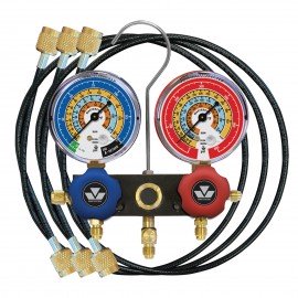 Mastercool 93524-TP 2-Way Aluminum Manifold Gauge Set with 24&amp;quot; thermoplastic service hoses, R600a, R290, and R134a-