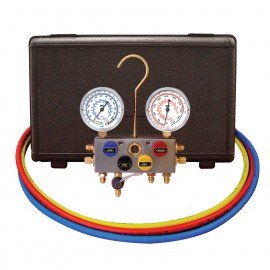 Mastercool 95272-A 4-Way Aluminum Manifold Gauge Set with standard fittings, R12, R22, and R502-