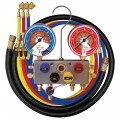 Mastercool 95536 4-Way 3/8&amp;quot; Bore Aluminum Manifold with 3 x 36&amp;quot; 1/4&amp;quot; SAE nylon barrier hoses, manual shut-off valves-