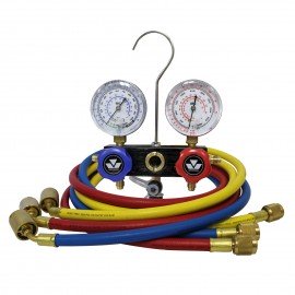 Mastercool 95661 2-Way Aluminum Manifold Set with 3 x 60&amp;quot; standard hose, 2-1/2&amp;quot; gauges-