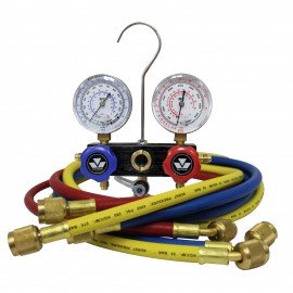 Mastercool 96661-G 2-Way Aluminum Manifold Set with 3 x 60&amp;quot; GY5 hoses, and gauge guards-