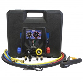 Mastercool 99947-BT 4-Way Spartan Smart Digital Manifold with 3 x 72&amp;quot; high-pressure hoses, 1 x 72&amp;quot; black vacuum hose, and clamp-