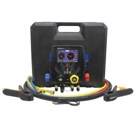 Mastercool 99947-BT-2 4-Way Spartan Smart Digital Manifold with 3 x 72&amp;quot; high-pressure hoses, 1 x 72&amp;quot; black vacuum hose, and 2 clamp-