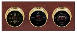 Maximum Blackwatch Three-Instrument Weather Station with mahogany panel, brass case, black dial-