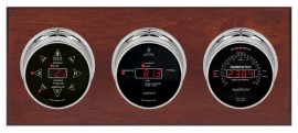 Maximum Blackwatch Three-Instrument Weather Station with mahogany panel, chrome case, silver dial-