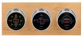 Maximum Blackwatch Three-Instrument Weather Station with oak panel, chrome case, silver dial-