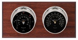 Maximum Catalina 2S Two-Instrument Weather Station with mahogany panel, chrome case, black dial-
