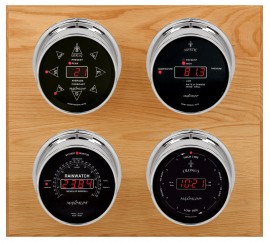 Maximum Marconi Four-Instrument Weather Station with oak panel, chrome case, silver dial-