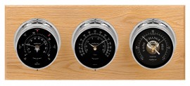 Maximum Montauk 2S Three-Instrument Weather Station with oak panel, chrome case, black dial-