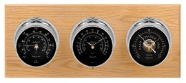 Maximum Montauk Three-Instrument Weather Station with oak panel, chrome case, black dial-