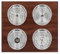 Maximum Observer Four-Instrument Weather Station with mahogany panel, chrome case, silver dial-