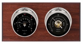 Maximum Portland 2S Two-Instrument Weather Station with mahogany panel, chrome case, black dial-