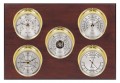 Maximum Professional 2S Five-Instrument Weather Station with mahogany panel, brass case, silver dial-