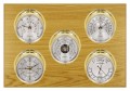 Maximum Professional 2S Five-Instrument Weather Station with oak panel, brass case, silver dial-