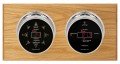 Maximum Sorcerer Two-Instrument Weather Station with oak panel, chrome case, black dial-