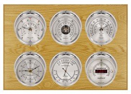 Maximum Weathermaster 2S Six-Instrument Weather Station with oak panel, chrome case, silver dial-