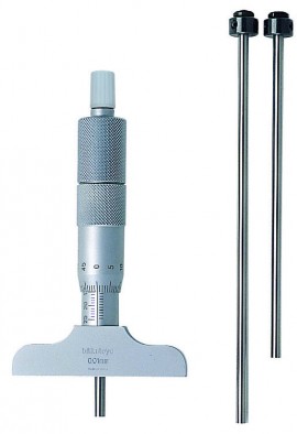 Mitutoyo 129-110 Mechanical Depth Micrometer with Interchangeable Rods, 0 to 75 mm, 0.01 mm-