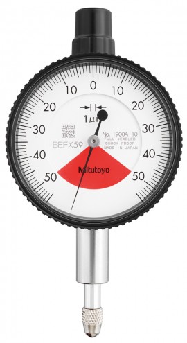 Mitutoyo 1900A-10 Series 1 Compact One Revolution Dial Indicator with lug back, 0 to 0.1 mm, metric-
