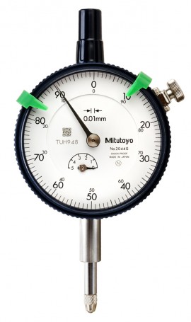 Mitutoyo 2044AB Series 2 Standard Dial Indicator with flat back, 5 mm, 0.01 mm graduation-