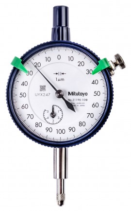 Mitutoyo 2119AB-10 Series 2 Standard Dial Indicator with flat back, 5 mm, metric-