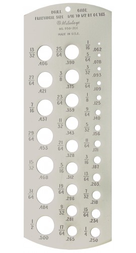 Mitutoyo 950-206 Tap and Drill Fractional Drill Gauge, 0.063 to 0.5&quot;-
