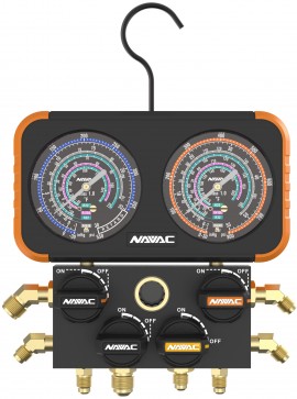 NAVAC N4A4H Four-Valve Manifold Gauge with 4 hoses for R-22, R-410A,R-134a, R-404A, set of 4-