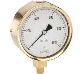 NOSHOK 25-300-3000-PSI/BAR Pressure Gauge, Glycerin Filled, 1/4" NPT Bottom Connection, Brass Case, 0 to 3000psi/bar Dual Scale-