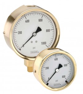 NOSHOK 300 Brass Liquid-Filled Pressure Gauge, 2&amp;frac12;&amp;quot; dial, 0 to 60 psi-