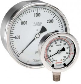 NOSHOK 25-410-30-psi Pressure Gauge, Dry/Fillable, 1/4&quot; NPT Back Connection, SS Case, 0 to 30 psi-