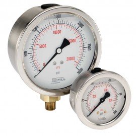 NOSHOK 900 Stainless Steel Liquid-Filled Pressure Gauge, 2&amp;frac12;&amp;quot; dial, 0 to 30 psi-