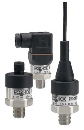 NOSHOK 300-100-1-1-2-8 Pressure Transducer, 100 psig, 4 to 20 mA Output, 2-wire, 1/4" NPT Male, Hirschmann-