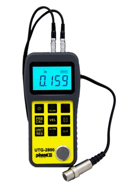 Phase II UTG-2800 Ultrasonic Thickness Gauge with dual sensor straight probe, 3280 to 32,805 ft/s, 0.040 to 12&amp;quot;-