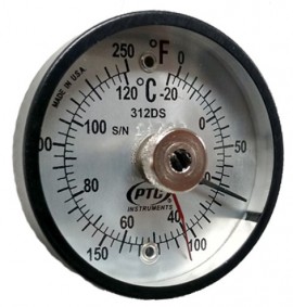 PTC Instruments 312DSL Dual-Scale Magnetic Surface Thermometer with ancillary hand, 0 to 250&amp;deg;F and -20 to 120&amp;deg;C-