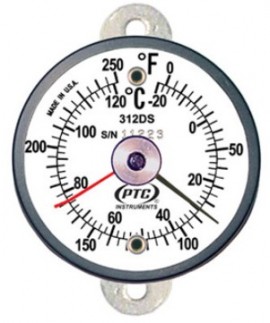 PTC Instruments 312DST1L Dual-Scale Tab Thermometer with ancillary hand, 0 to 250&amp;deg;F/-20 to 120&amp;deg;C-
